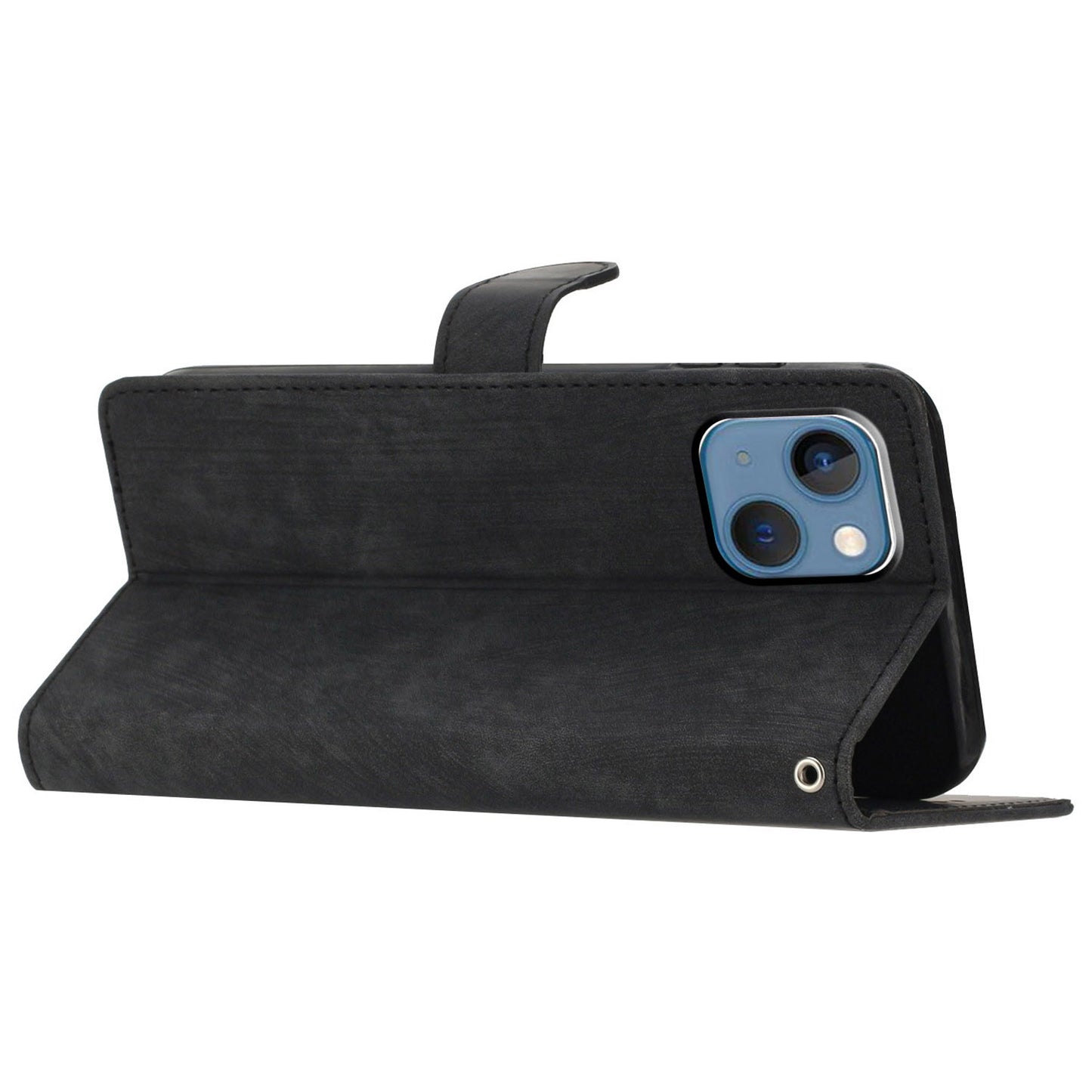 For iPhone 14 Plus PU Leather Wallet Fully Wrapped Cover Skin-touch Stand Phone Case