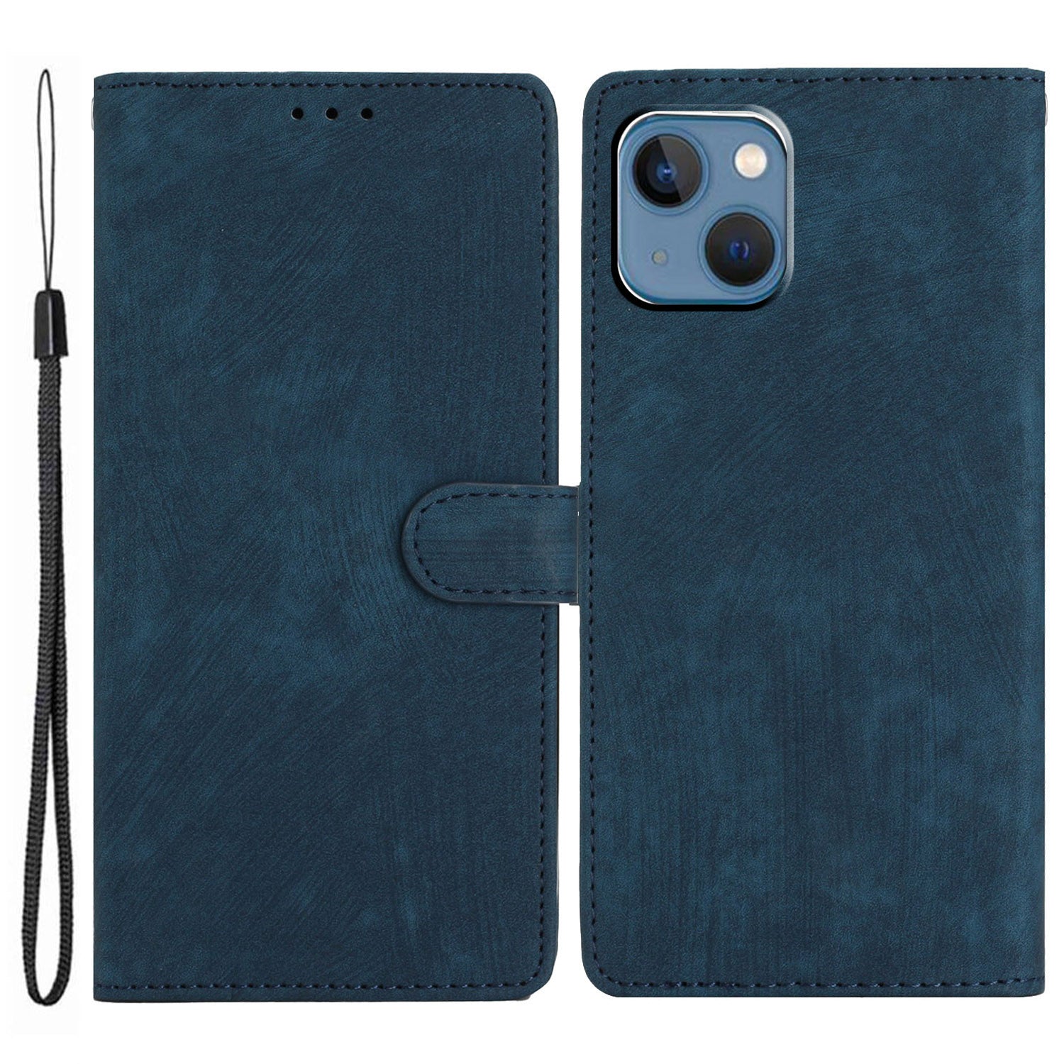 For iPhone 14 Plus PU Leather Wallet Fully Wrapped Cover Skin-touch Stand Phone Case