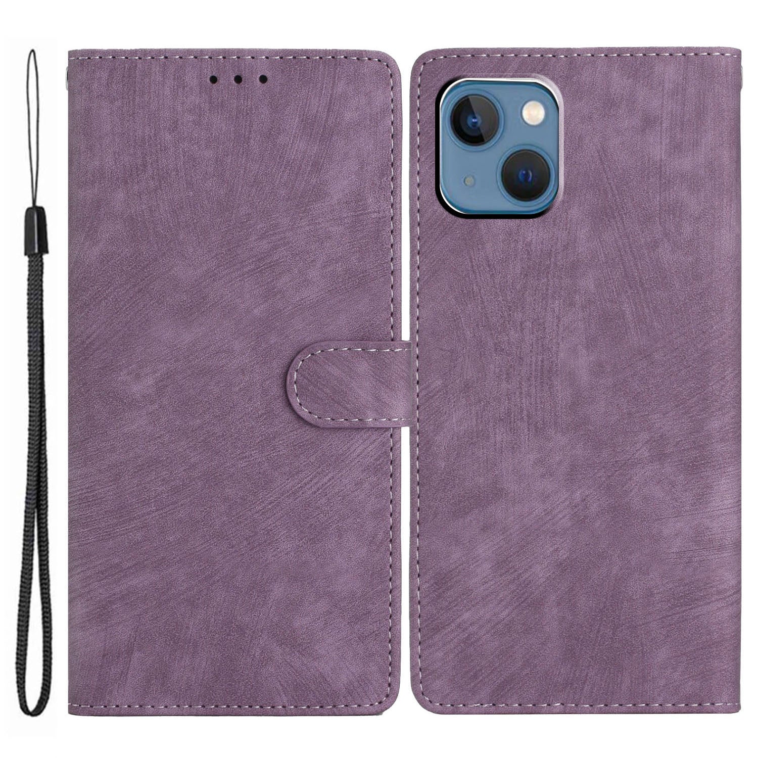 For iPhone 14 Plus PU Leather Wallet Fully Wrapped Cover Skin-touch Stand Phone Case