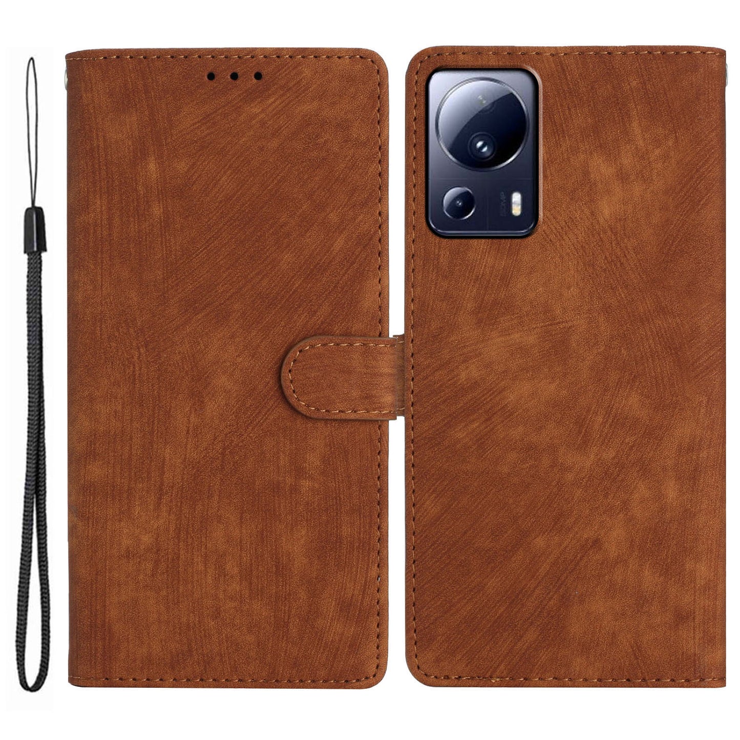 For Xiaomi 13 Lite / Civi 2 5G Solid Color Leather Wallet Cover Skin-touch Stand Cell Phone Case