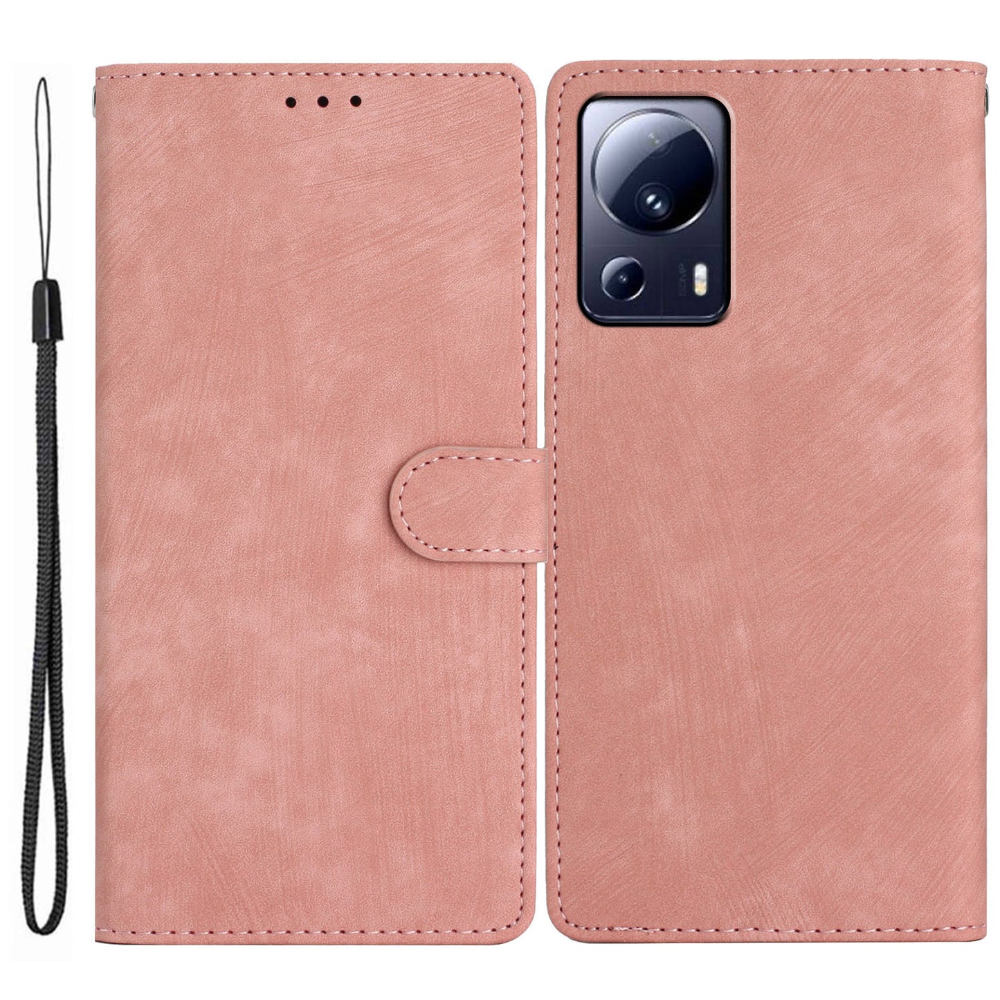 For Xiaomi 13 Lite / Civi 2 5G Solid Color Leather Wallet Cover Skin-touch Stand Cell Phone Case