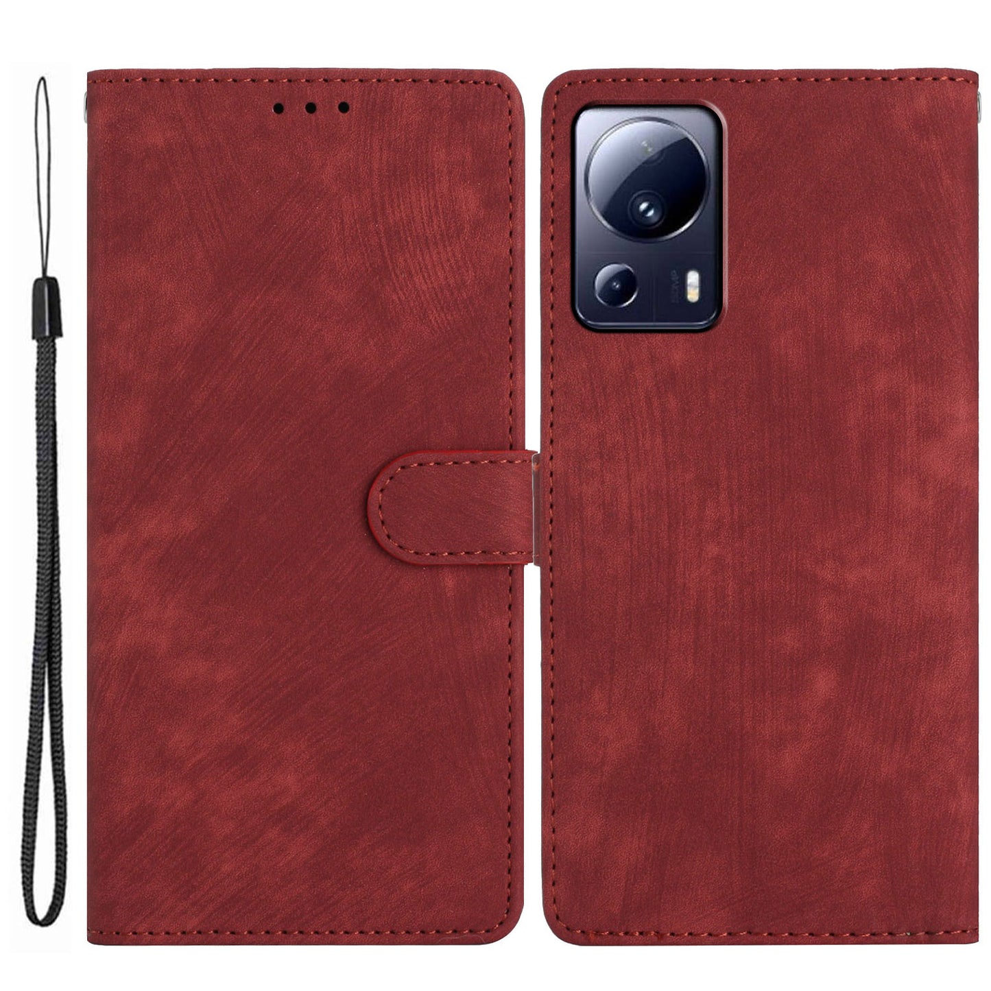 For Xiaomi 13 Lite / Civi 2 5G Solid Color Leather Wallet Cover Skin-touch Stand Cell Phone Case