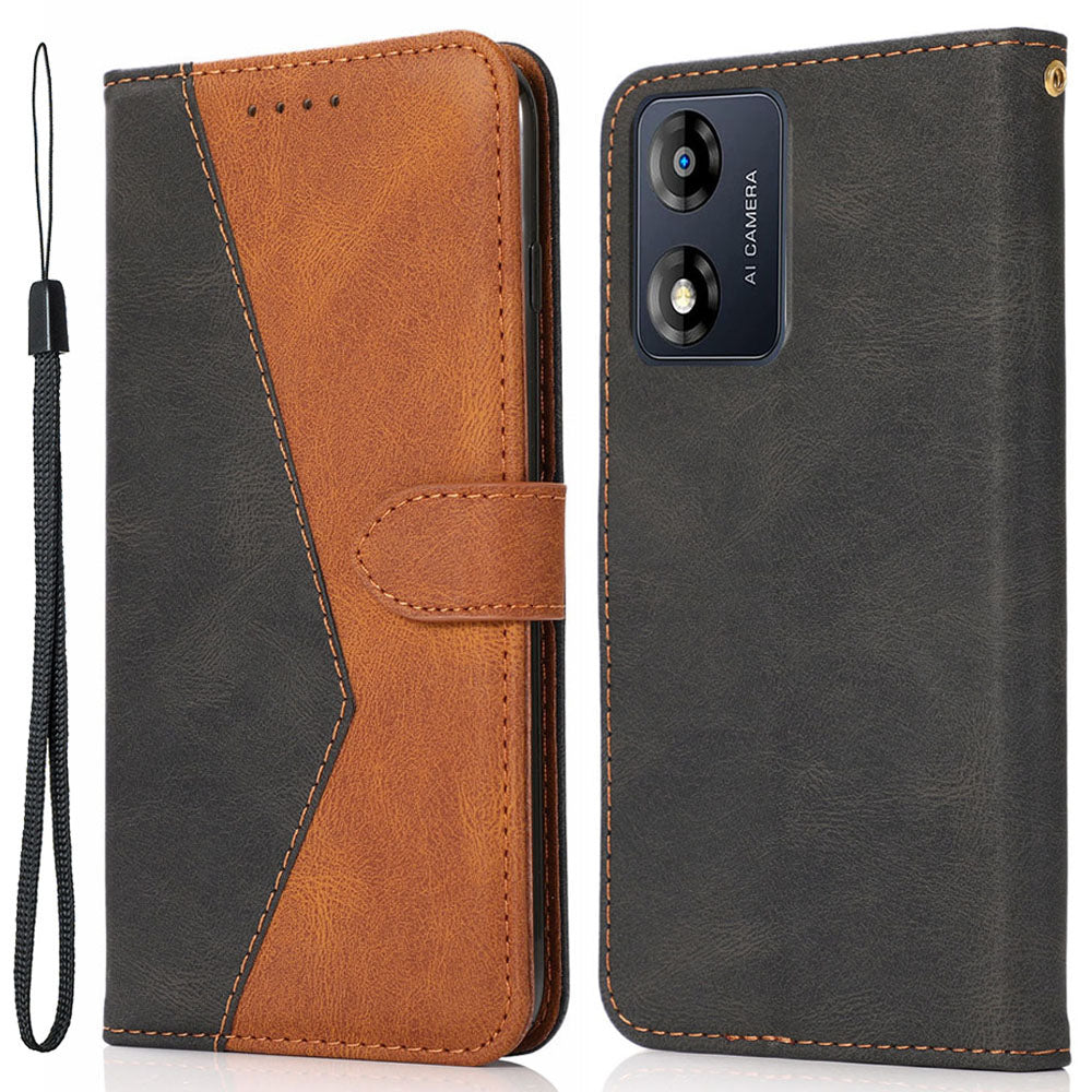 For Motorola Moto E13 4G Splicing PU Leather Wallet Phone Case Flip Stand Shockproof Cover