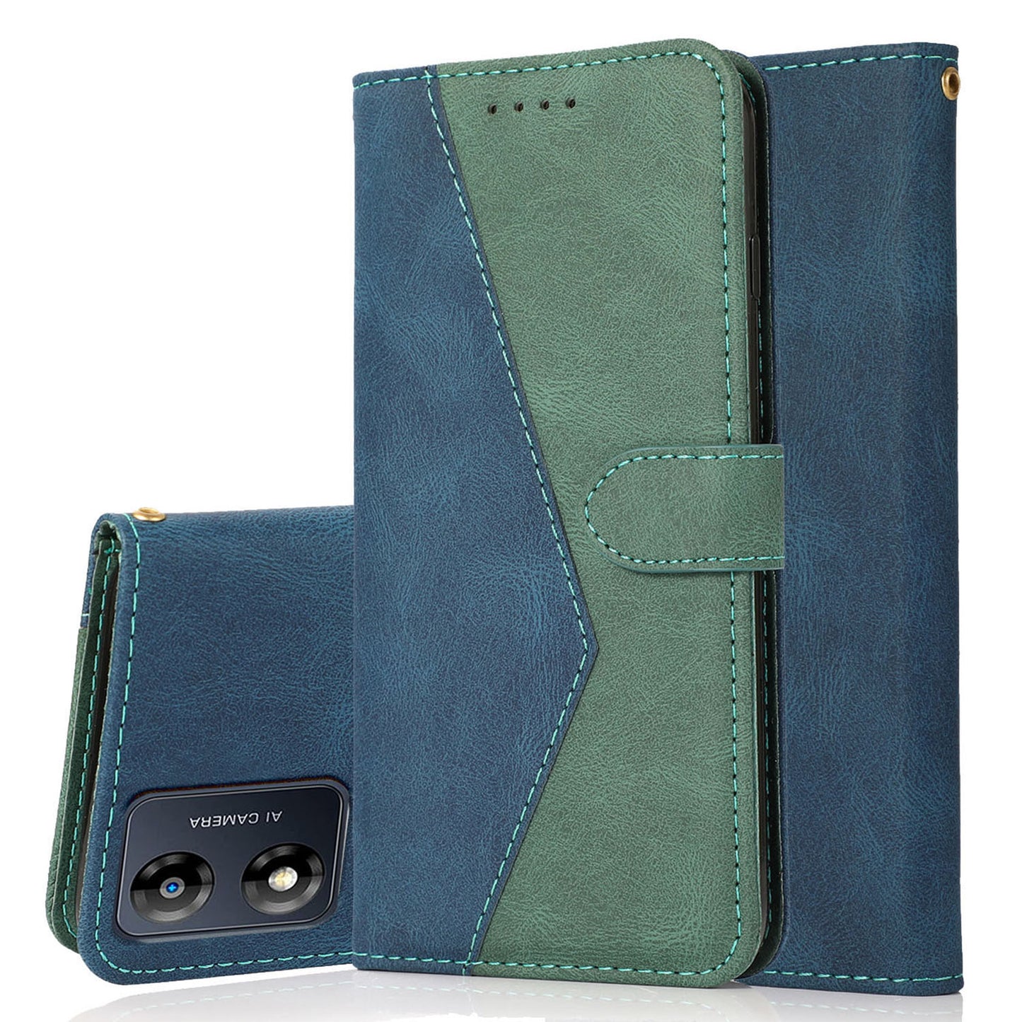 For Motorola Moto E13 4G Splicing PU Leather Wallet Phone Case Flip Stand Shockproof Cover