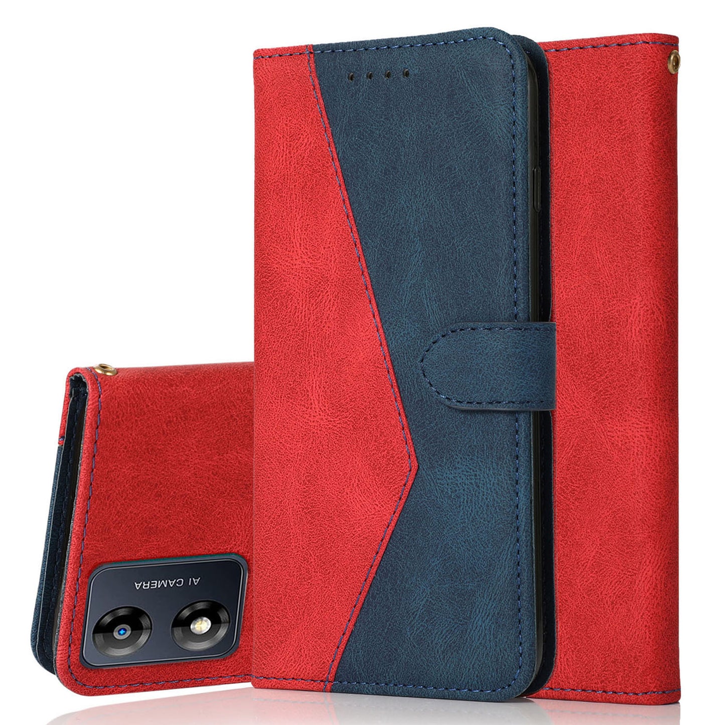 For Motorola Moto E13 4G Splicing PU Leather Wallet Phone Case Flip Stand Shockproof Cover