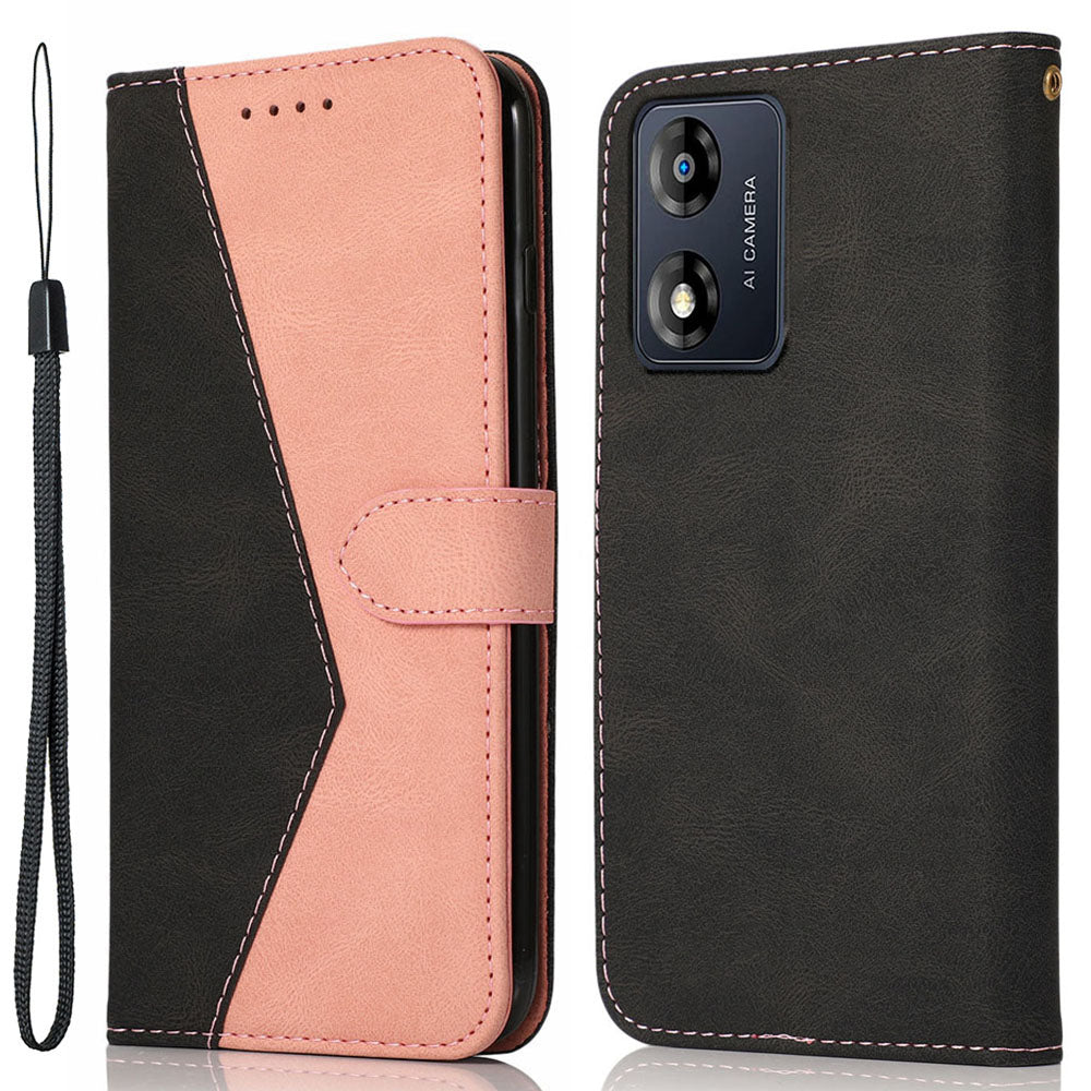 For Motorola Moto E13 4G Splicing PU Leather Wallet Phone Case Flip Stand Shockproof Cover