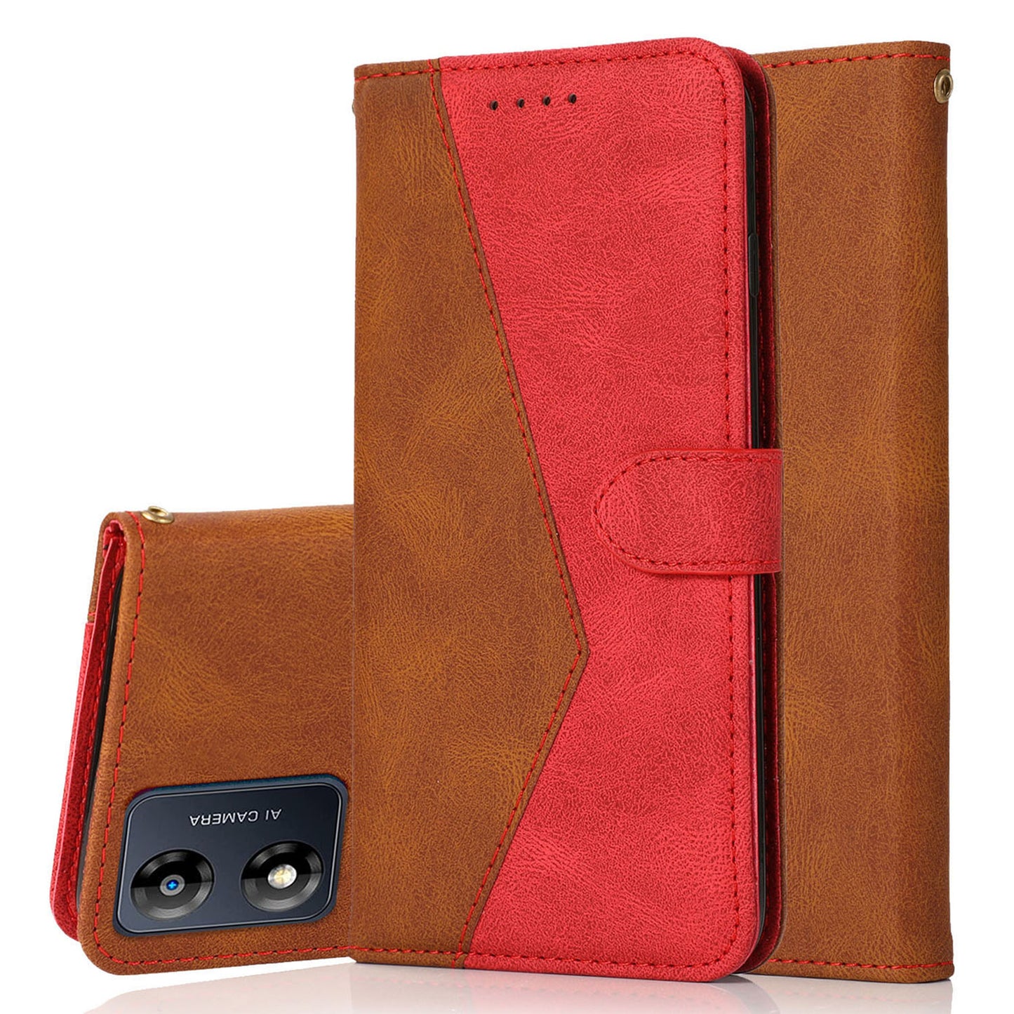 For Motorola Moto E13 4G Splicing PU Leather Wallet Phone Case Flip Stand Shockproof Cover
