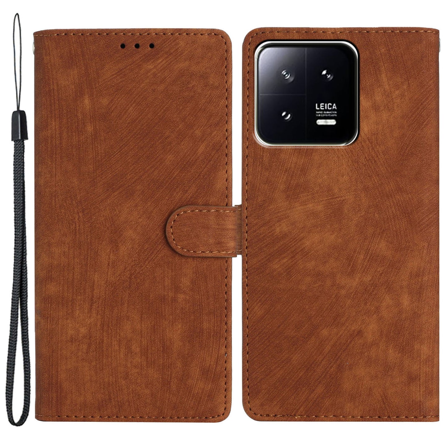 For Xiaomi 13 5G Solid Color Folio Flip PU Leather Wallet Cover Skin-touch Stand Phone Case