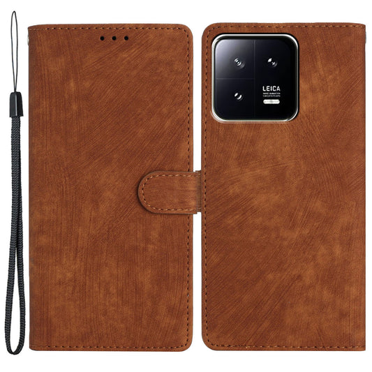 For Xiaomi 13 5G Solid Color Folio Flip PU Leather Wallet Cover Skin-touch Stand Phone Case