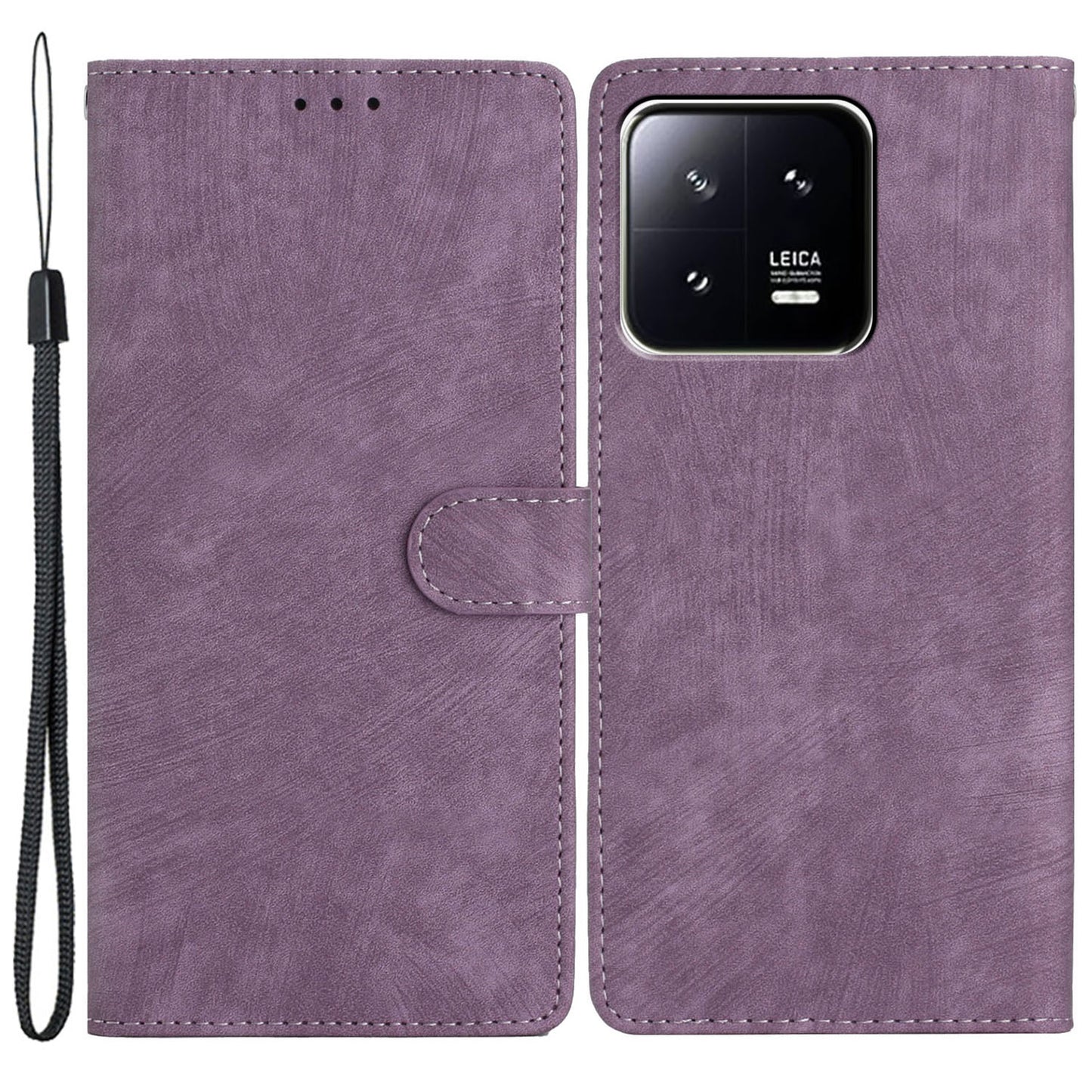 For Xiaomi 13 5G Solid Color Folio Flip PU Leather Wallet Cover Skin-touch Stand Phone Case