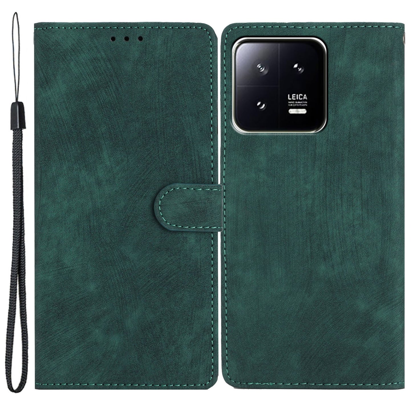 For Xiaomi 13 5G Solid Color Folio Flip PU Leather Wallet Cover Skin-touch Stand Phone Case