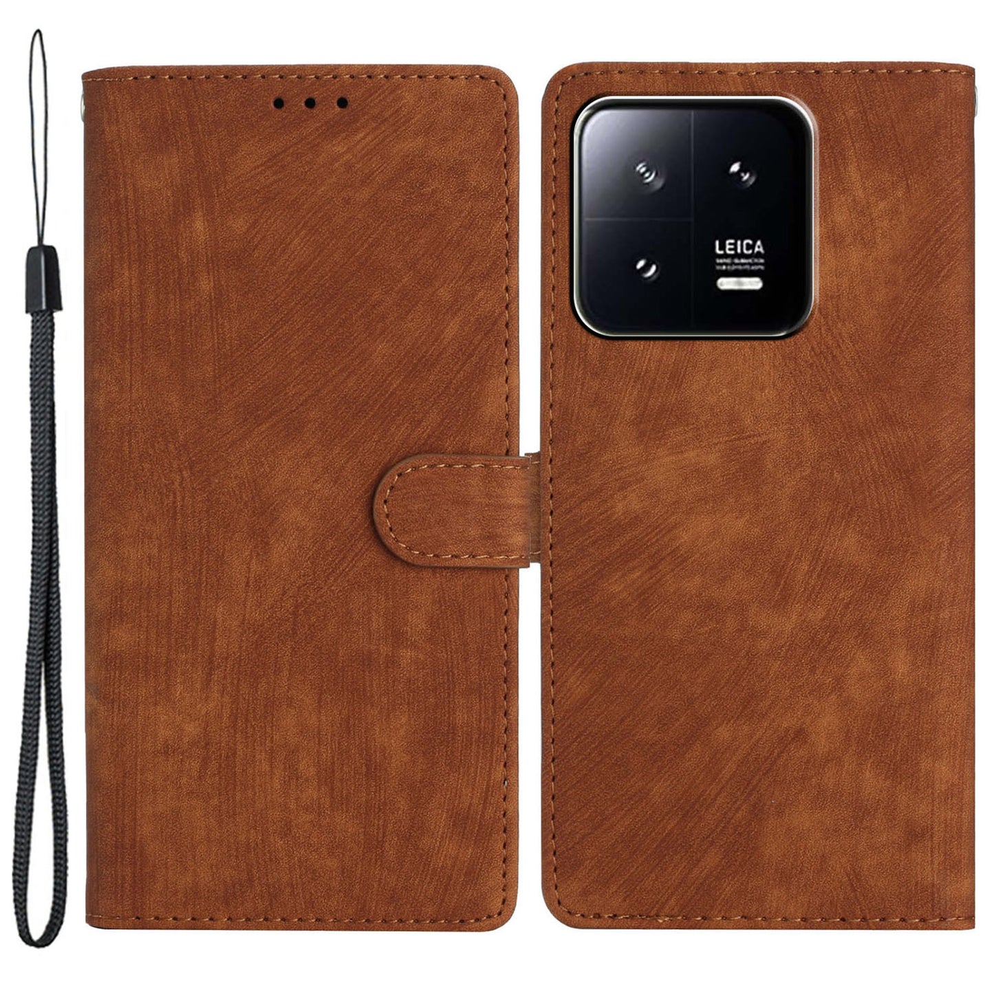 For Xiaomi 13 Pro 5G Solid Color Skin-touch PU Leather Wallet Cover Stand Folio Flip Phone Case