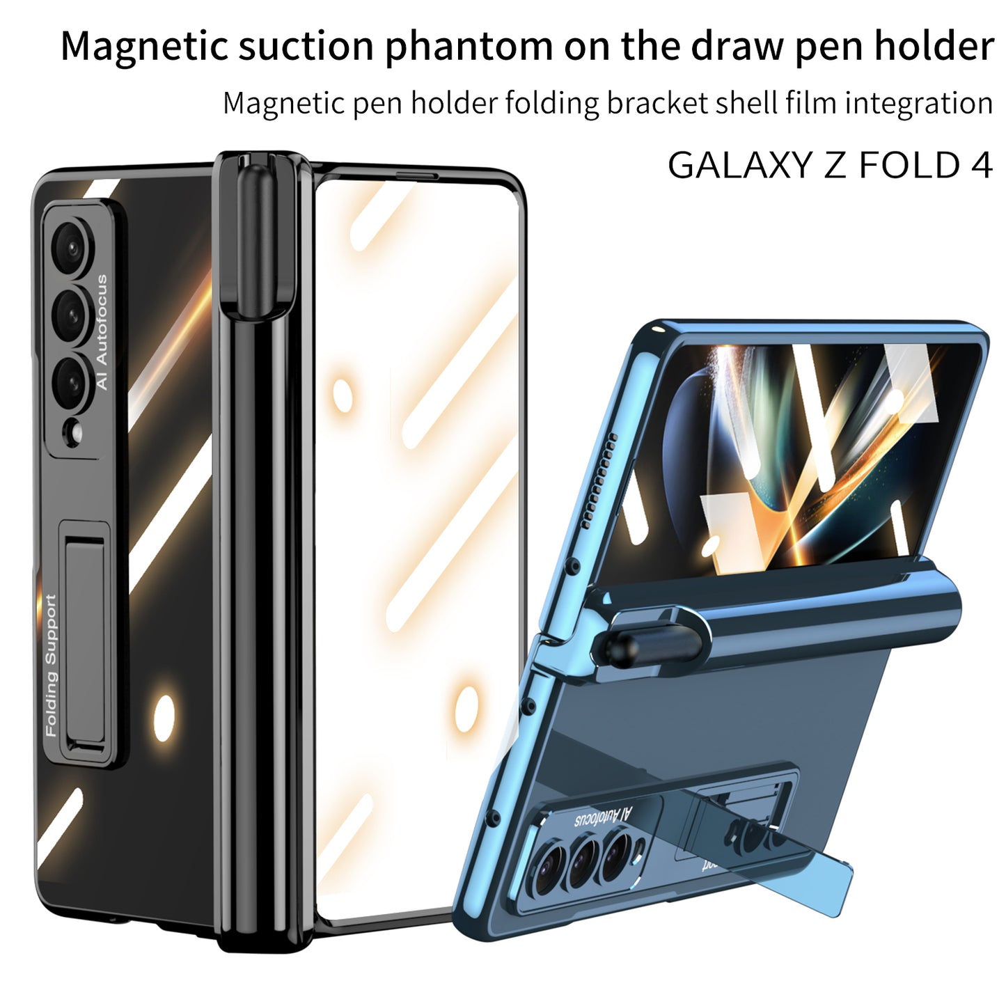 GKK Shockproof Kickstand Case for Samsung Galaxy Z Fold4 5G Hard PC Phone Case with HD Screen Protector