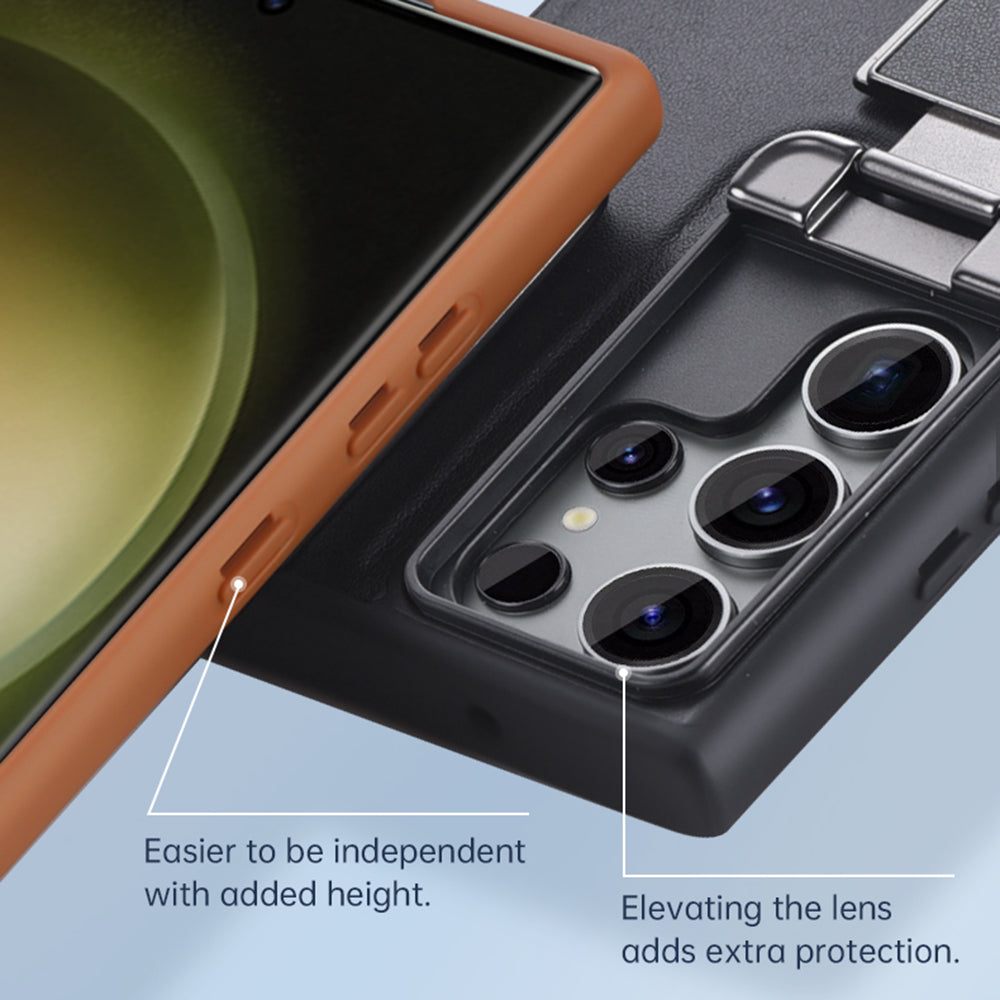 TPU PU Leather Case for Samsung Galaxy S23 Ultra 5G Anti-Drop Protective Cell Phone Shell with Lens Cover Kickstand