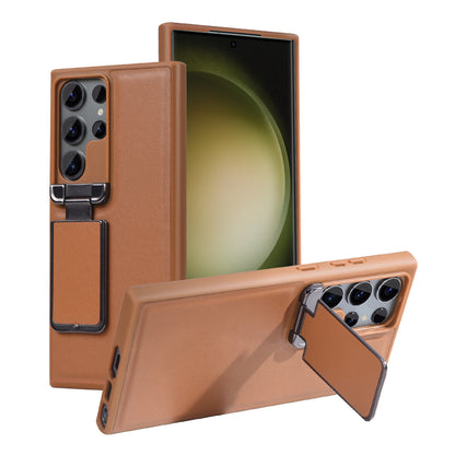 TPU PU Leather Case for Samsung Galaxy S23 Ultra 5G Anti-Drop Protective Cell Phone Shell with Lens Cover Kickstand