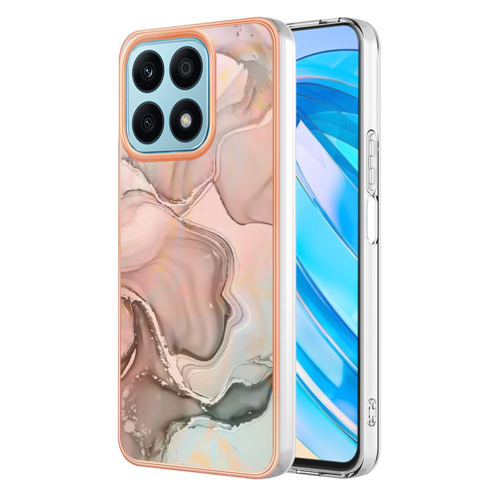 YB IMD Series-16 Style E For Honor X8a 4G IMD Marble Pattern Phone Case Electroplating 2.0mm Phone TPU Cover