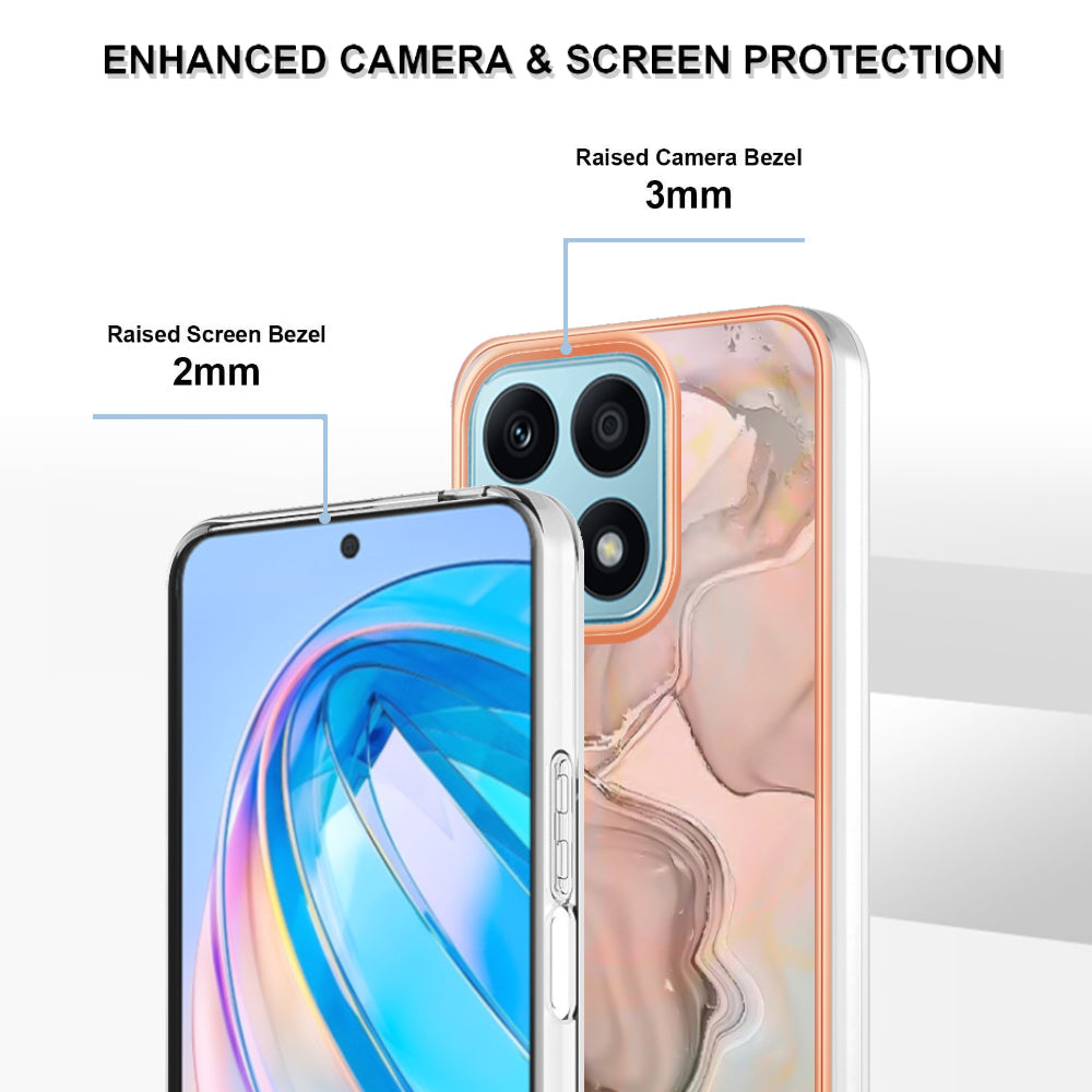 YB IMD Series-16 Style E For Honor X8a 4G IMD Marble Pattern Phone Case Electroplating 2.0mm Phone TPU Cover