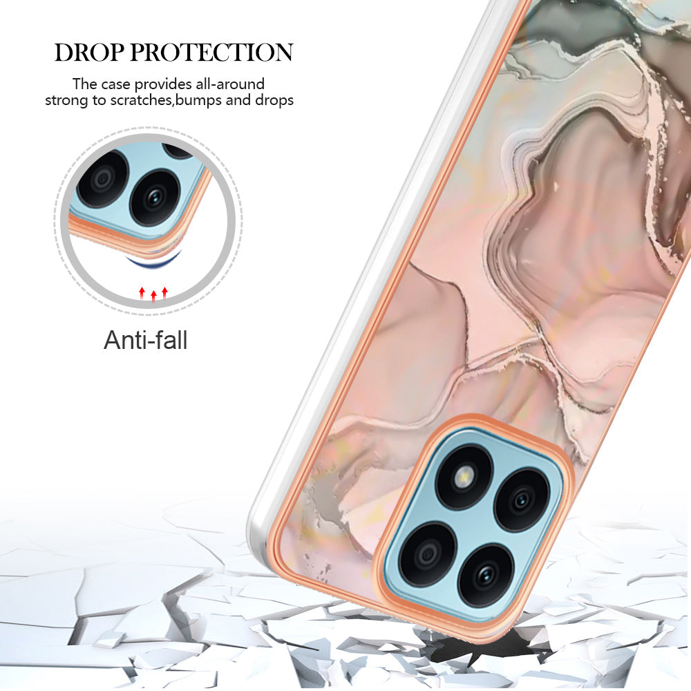 YB IMD Series-16 Style E For Honor X8a 4G IMD Marble Pattern Phone Case Electroplating 2.0mm Phone TPU Cover