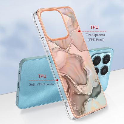 YB IMD Series-16 Style E For Honor X8a 4G IMD Marble Pattern Phone Case Electroplating 2.0mm Phone TPU Cover