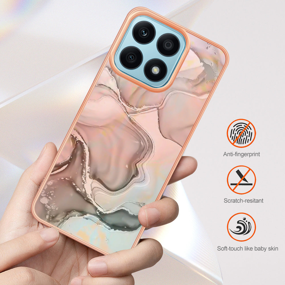 YB IMD Series-16 Style E For Honor X8a 4G IMD Marble Pattern Phone Case Electroplating 2.0mm Phone TPU Cover