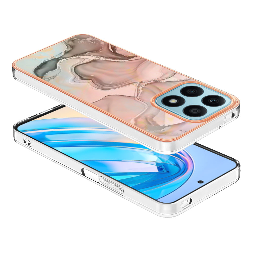 YB IMD Series-16 Style E For Honor X8a 4G IMD Marble Pattern Phone Case Electroplating 2.0mm Phone TPU Cover