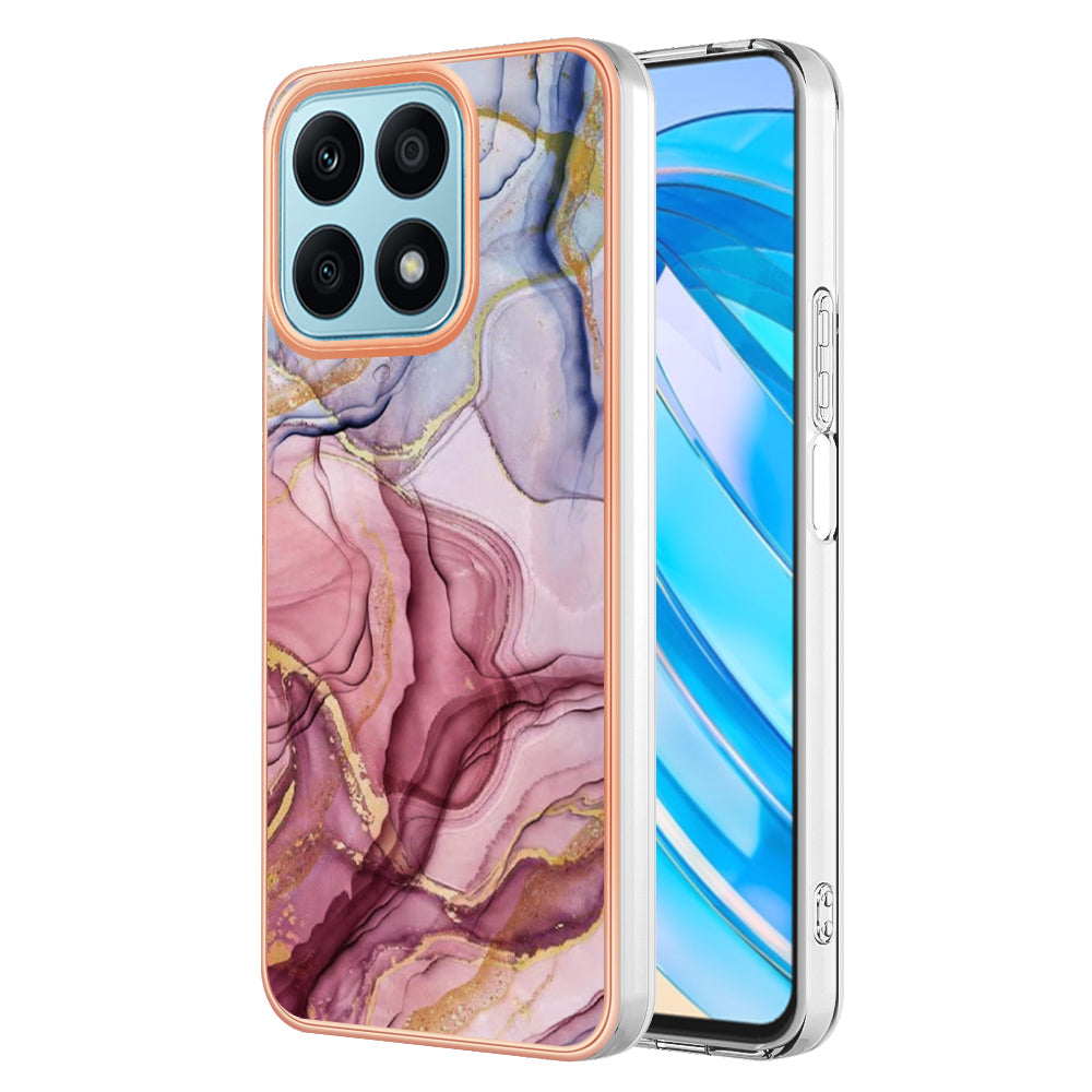 YB IMD Series-16 Style E For Honor X8a 4G IMD Marble Pattern Phone Case Electroplating 2.0mm Phone TPU Cover