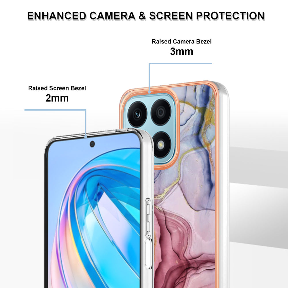 YB IMD Series-16 Style E For Honor X8a 4G IMD Marble Pattern Phone Case Electroplating 2.0mm Phone TPU Cover