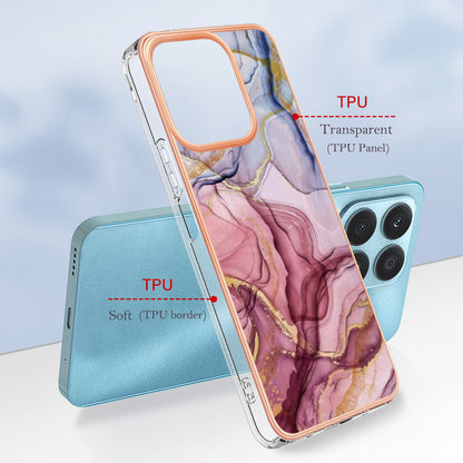 YB IMD Series-16 Style E For Honor X8a 4G IMD Marble Pattern Phone Case Electroplating 2.0mm Phone TPU Cover