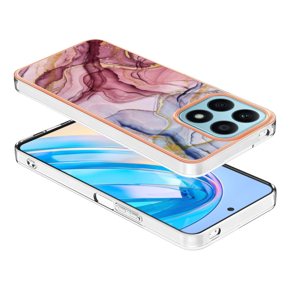 YB IMD Series-16 Style E For Honor X8a 4G IMD Marble Pattern Phone Case Electroplating 2.0mm Phone TPU Cover