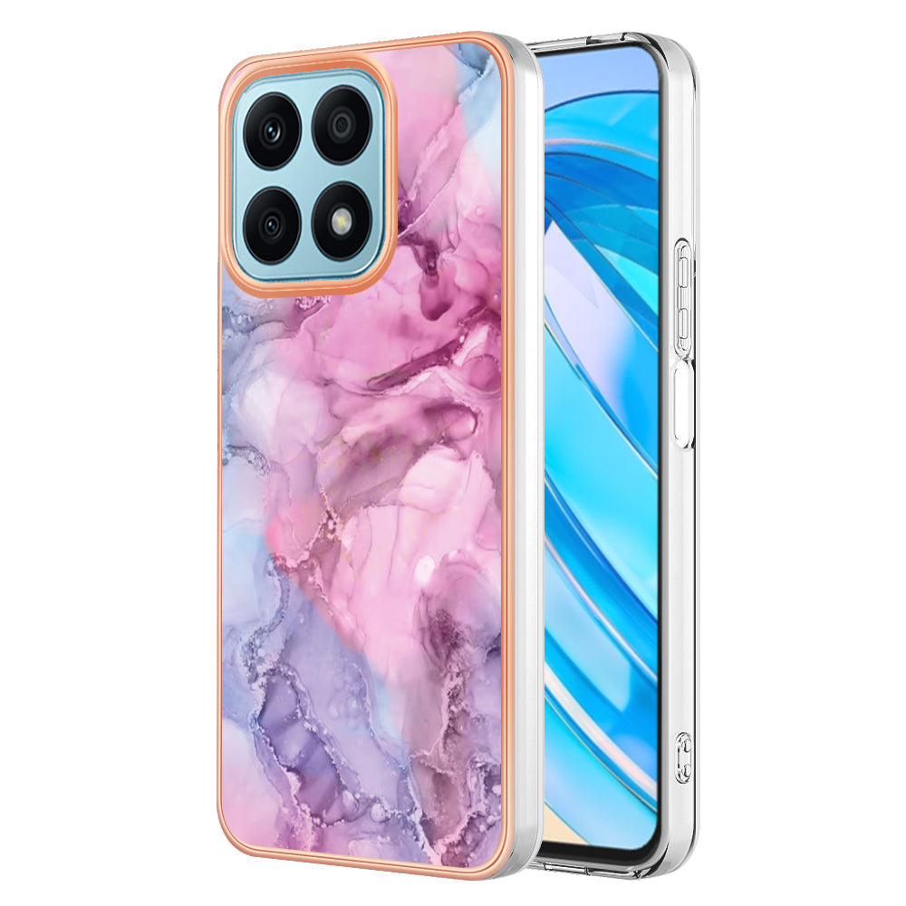YB IMD Series-16 Style E For Honor X8a 4G IMD Marble Pattern Phone Case Electroplating 2.0mm Phone TPU Cover