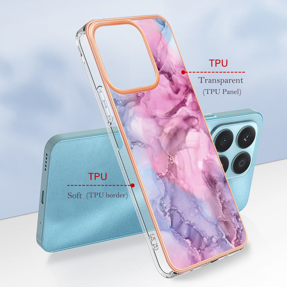 YB IMD Series-16 Style E For Honor X8a 4G IMD Marble Pattern Phone Case Electroplating 2.0mm Phone TPU Cover