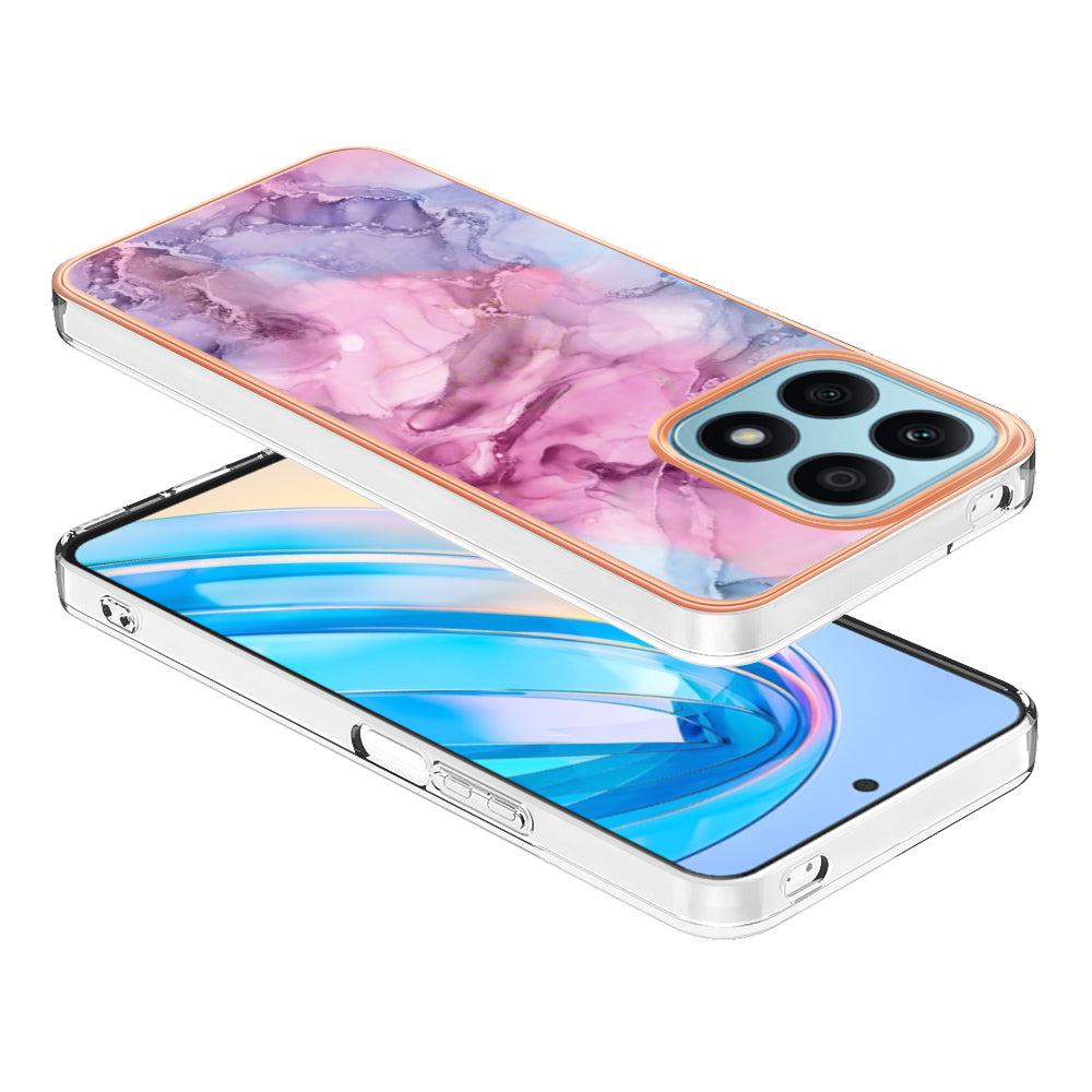 YB IMD Series-16 Style E For Honor X8a 4G IMD Marble Pattern Phone Case Electroplating 2.0mm Phone TPU Cover