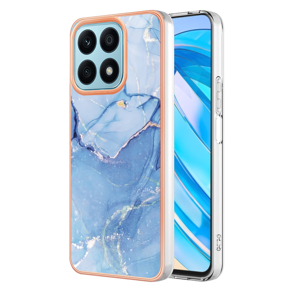 YB IMD Series-16 Style E For Honor X8a 4G IMD Marble Pattern Phone Case Electroplating 2.0mm Phone TPU Cover