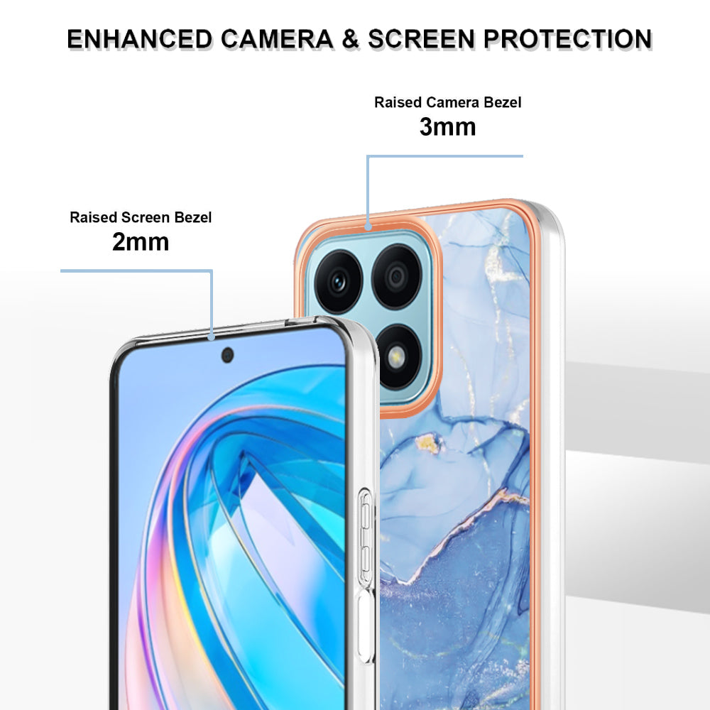 YB IMD Series-16 Style E For Honor X8a 4G IMD Marble Pattern Phone Case Electroplating 2.0mm Phone TPU Cover