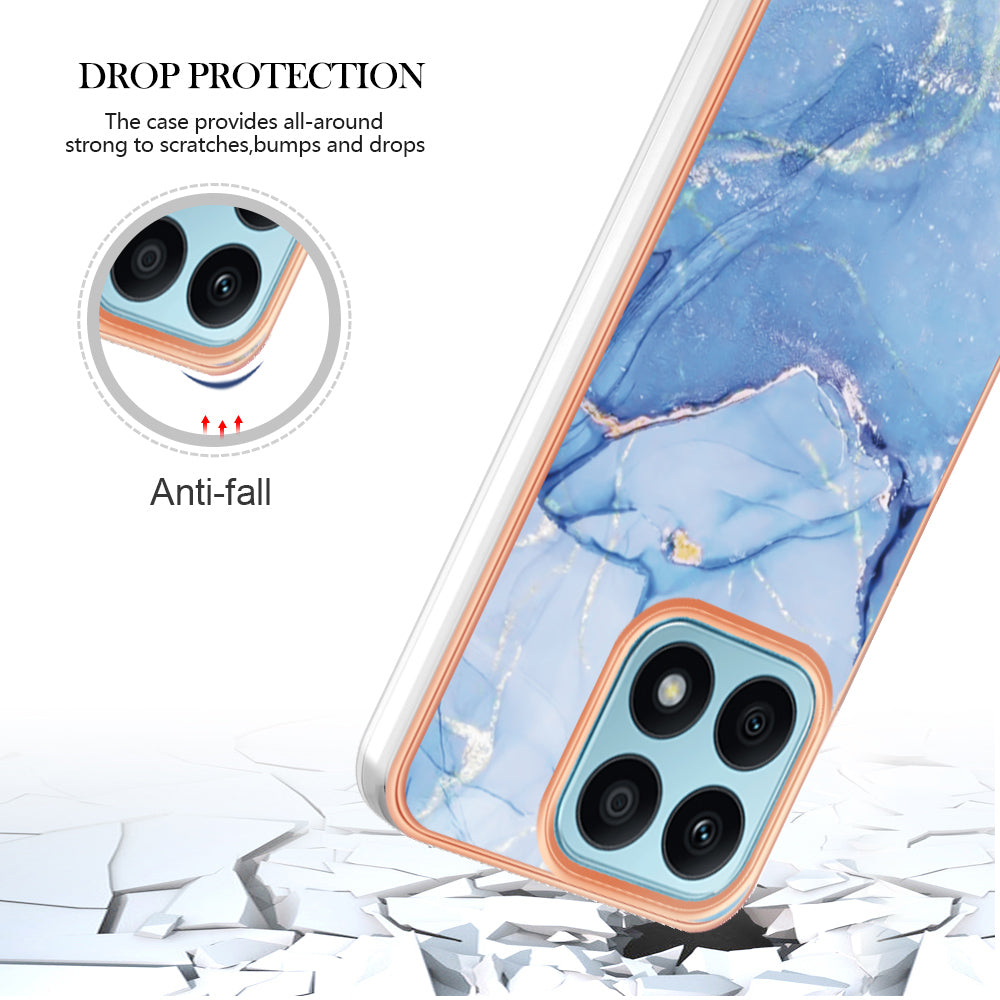 YB IMD Series-16 Style E For Honor X8a 4G IMD Marble Pattern Phone Case Electroplating 2.0mm Phone TPU Cover