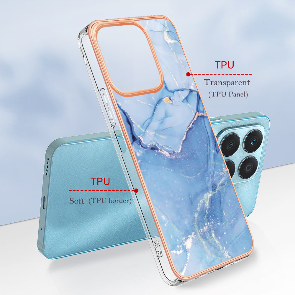 YB IMD Series-16 Style E For Honor X8a 4G IMD Marble Pattern Phone Case Electroplating 2.0mm Phone TPU Cover