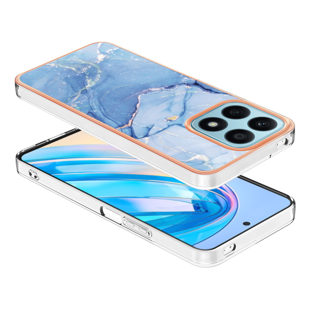 YB IMD Series-16 Style E For Honor X8a 4G IMD Marble Pattern Phone Case Electroplating 2.0mm Phone TPU Cover
