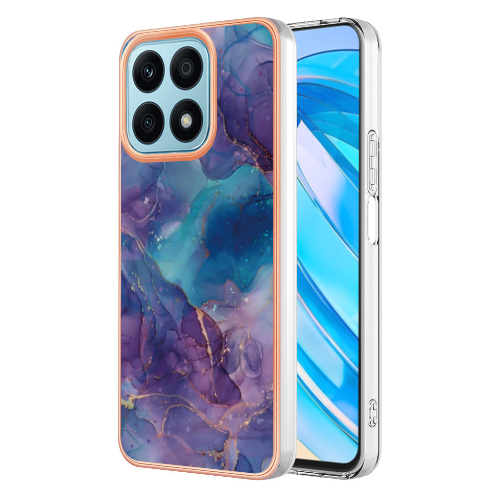 YB IMD Series-16 Style E For Honor X8a 4G IMD Marble Pattern Phone Case Electroplating 2.0mm Phone TPU Cover