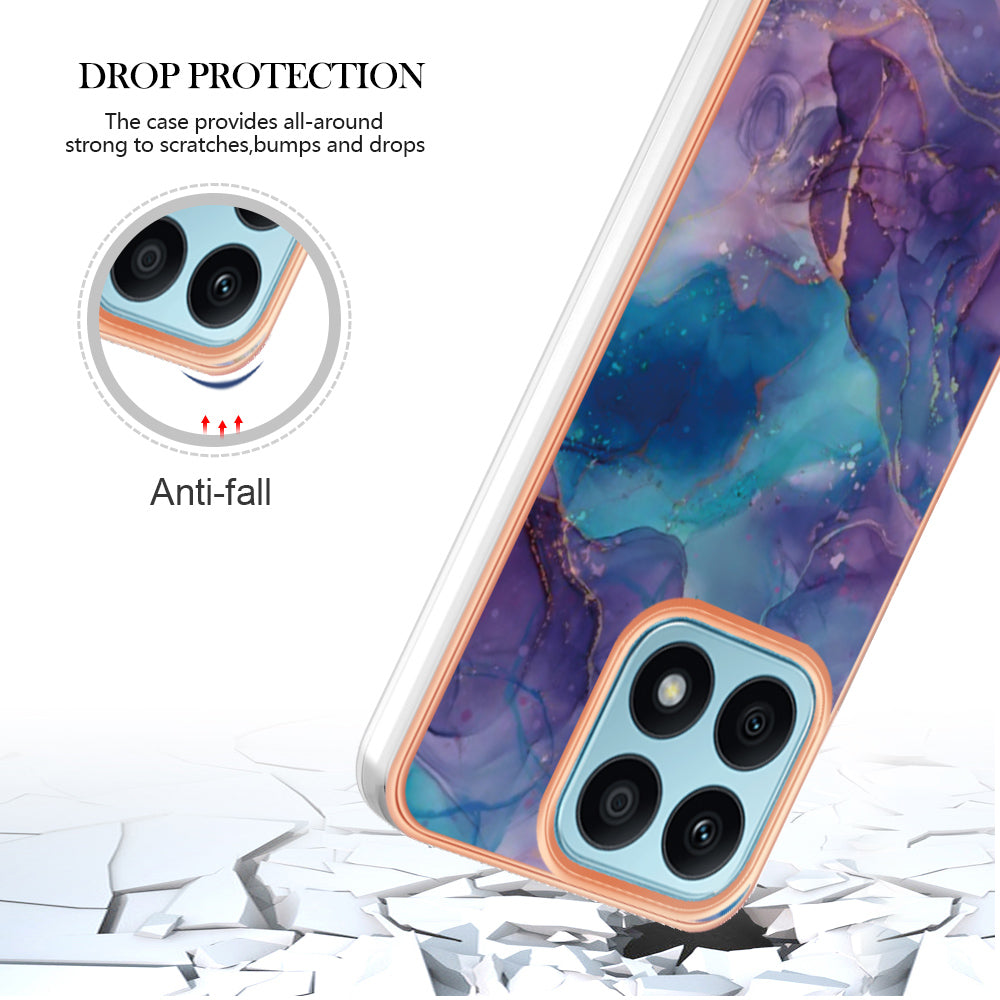 YB IMD Series-16 Style E For Honor X8a 4G IMD Marble Pattern Phone Case Electroplating 2.0mm Phone TPU Cover