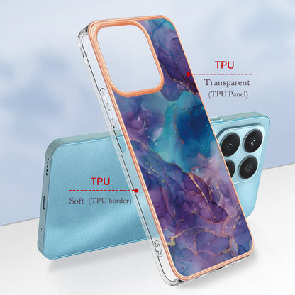 YB IMD Series-16 Style E For Honor X8a 4G IMD Marble Pattern Phone Case Electroplating 2.0mm Phone TPU Cover