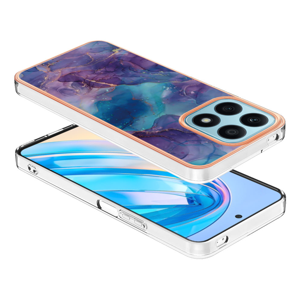 YB IMD Series-16 Style E For Honor X8a 4G IMD Marble Pattern Phone Case Electroplating 2.0mm Phone TPU Cover