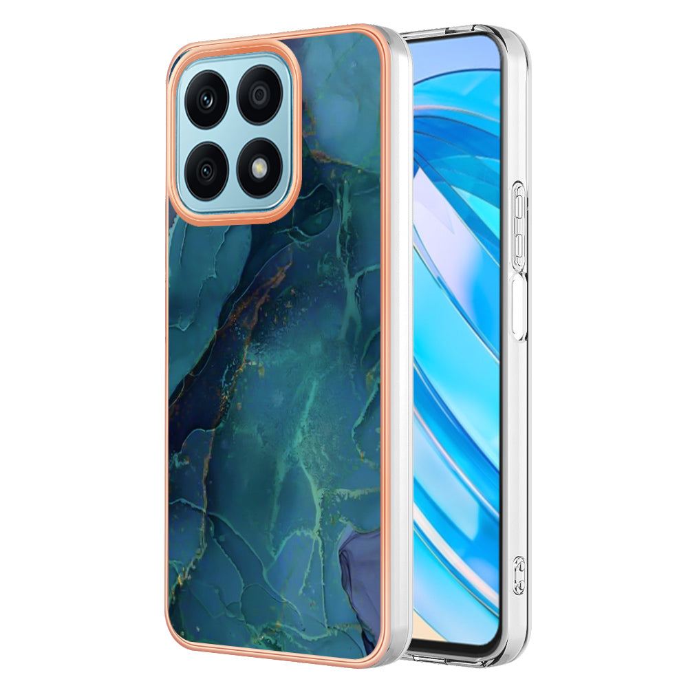 YB IMD Series-16 Style E For Honor X8a 4G IMD Marble Pattern Phone Case Electroplating 2.0mm Phone TPU Cover