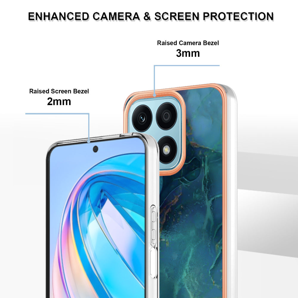 YB IMD Series-16 Style E For Honor X8a 4G IMD Marble Pattern Phone Case Electroplating 2.0mm Phone TPU Cover