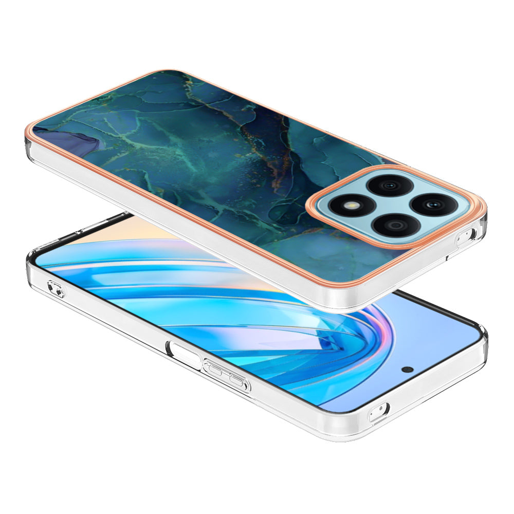 YB IMD Series-16 Style E For Honor X8a 4G IMD Marble Pattern Phone Case Electroplating 2.0mm Phone TPU Cover