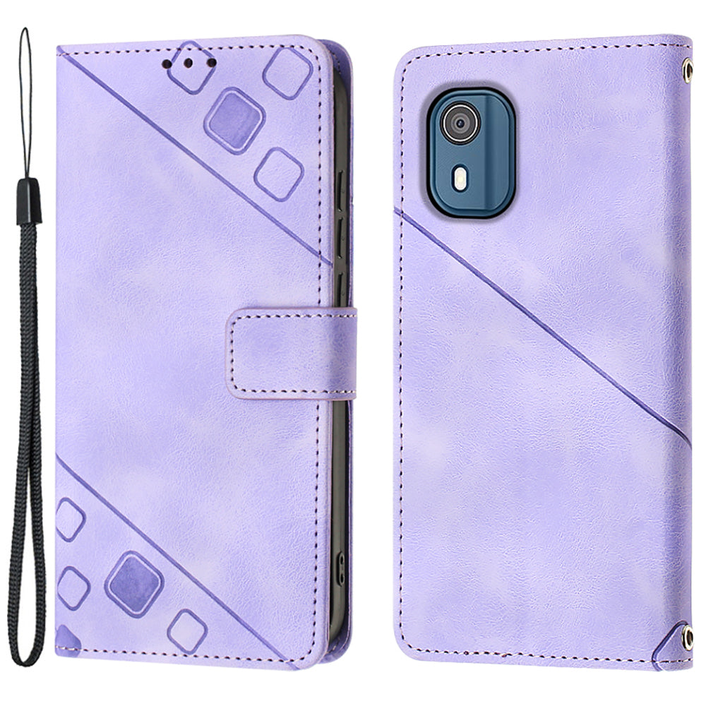 PT005 YB Imprinting Series-6 for Nokia C02 Anti-Dust Phone Cover Leather Wallet Stand Skin-Touch Phone Case