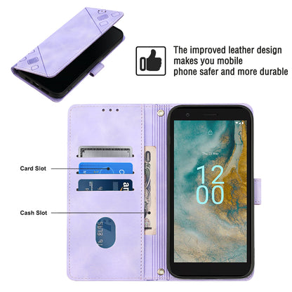 PT005 YB Imprinting Series-6 for Nokia C02 Anti-Dust Phone Cover Leather Wallet Stand Skin-Touch Phone Case