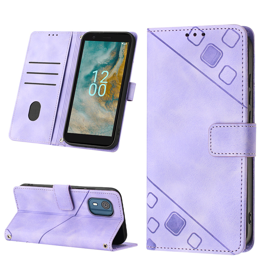 PT005 YB Imprinting Series-6 for Nokia C02 Anti-Dust Phone Cover Leather Wallet Stand Skin-Touch Phone Case