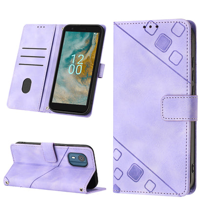 PT005 YB Imprinting Series-6 for Nokia C02 Anti-Dust Phone Cover Leather Wallet Stand Skin-Touch Phone Case