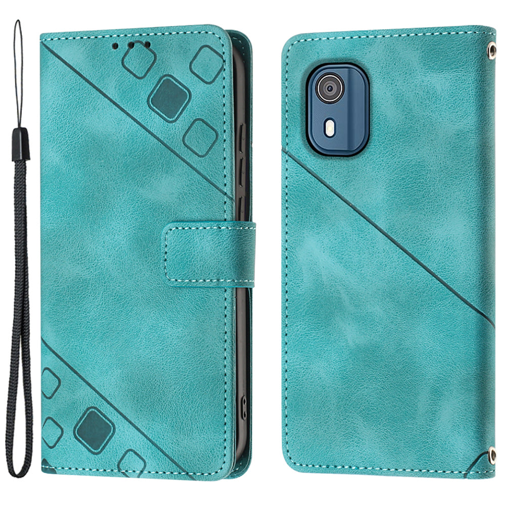 PT005 YB Imprinting Series-6 for Nokia C02 Anti-Dust Phone Cover Leather Wallet Stand Skin-Touch Phone Case