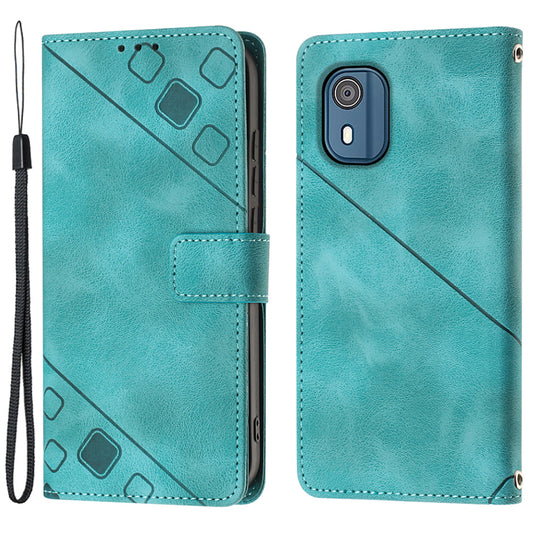 PT005 YB Imprinting Series-6 for Nokia C02 Anti-Dust Phone Cover Leather Wallet Stand Skin-Touch Phone Case